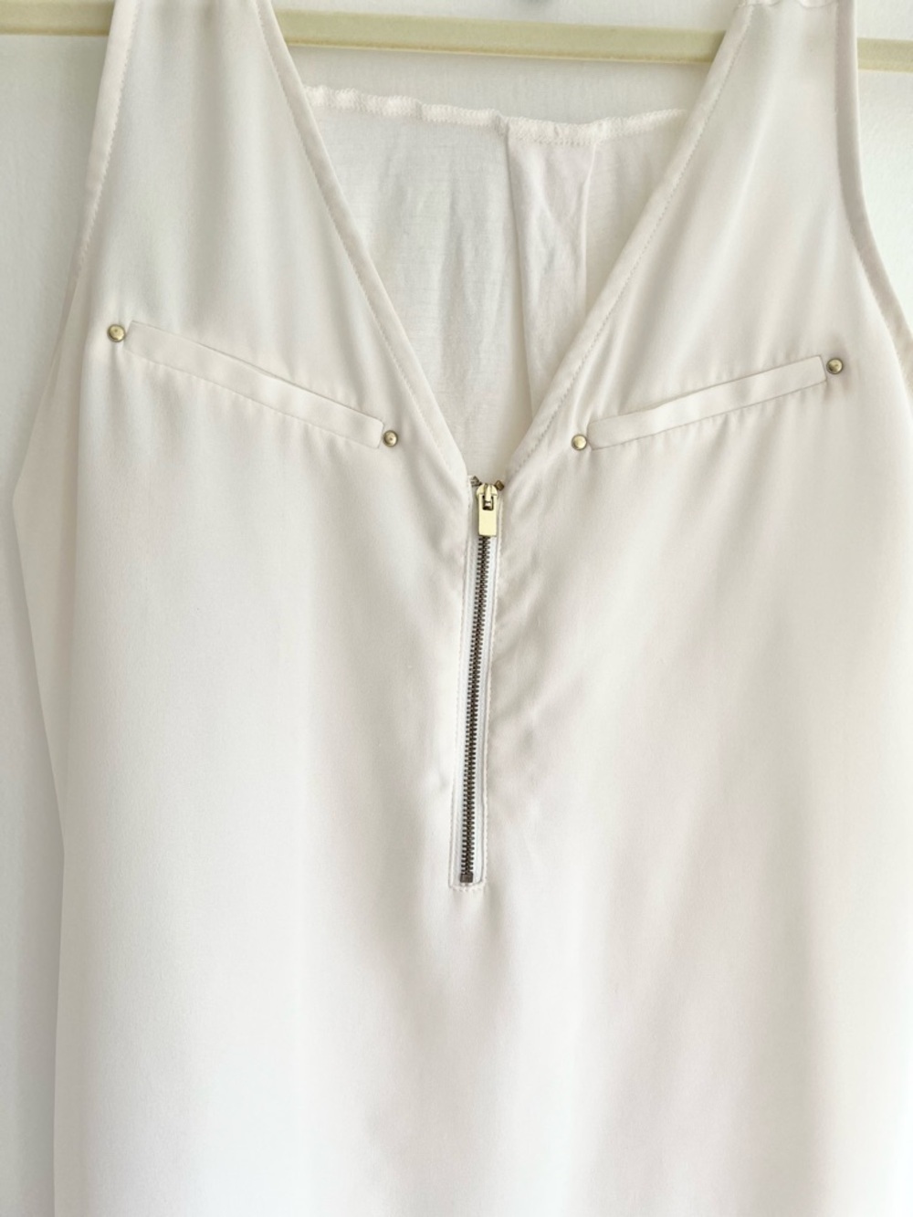 Express Women’s White Zip-Front Tank Top with Gold Accents | Small - Picture 3 of 7